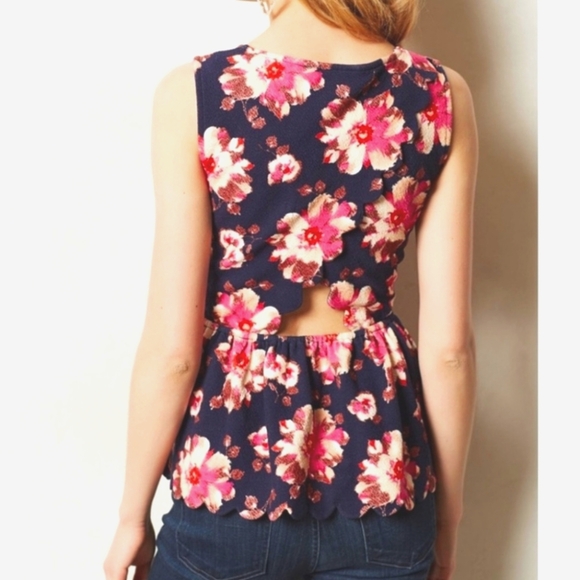 Anthropologie Floral Scalloped Peplum Top - Picture 4 of 8